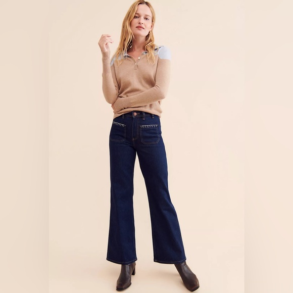 Anthropologie Seventy + Mochi‎ Mabel Wide Leg Jean Patch Pocket Dark VTG Size 27 - Picture 2 of 15